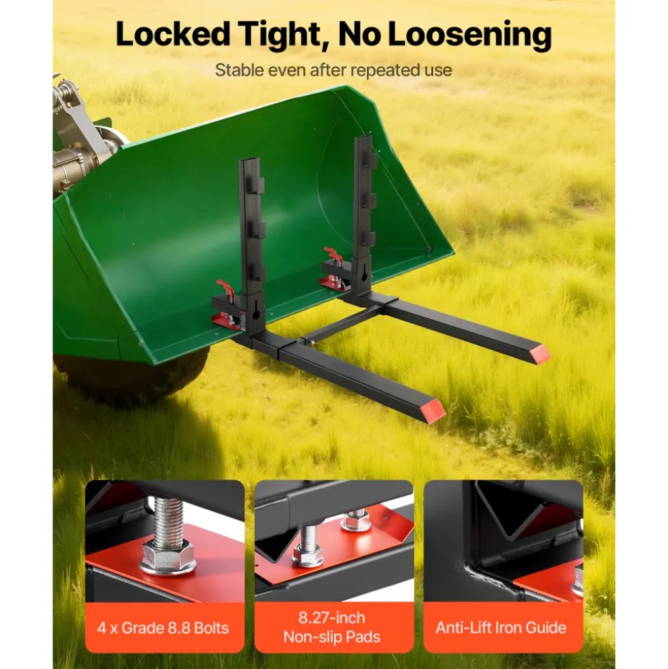 VEVOR Pallet Forks, 4000 lbs Clamp on Pallet Forks, 60-Inch Total Length Heavy-Duty Tractor Fork with Anti-Tilt Bar & Adjustable Stabilizer Bar, Fit for Loader Bucket Skid Steer Tractor, Black