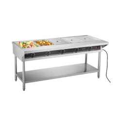 VEVOR 5-Pan Commercial Food Warmer, Electric Steam Table with Independent Temperature Control, 750W x 5 Stainless Steel Buffet Catering Food Warmer with Undershelf and Workspace, for Restaurant