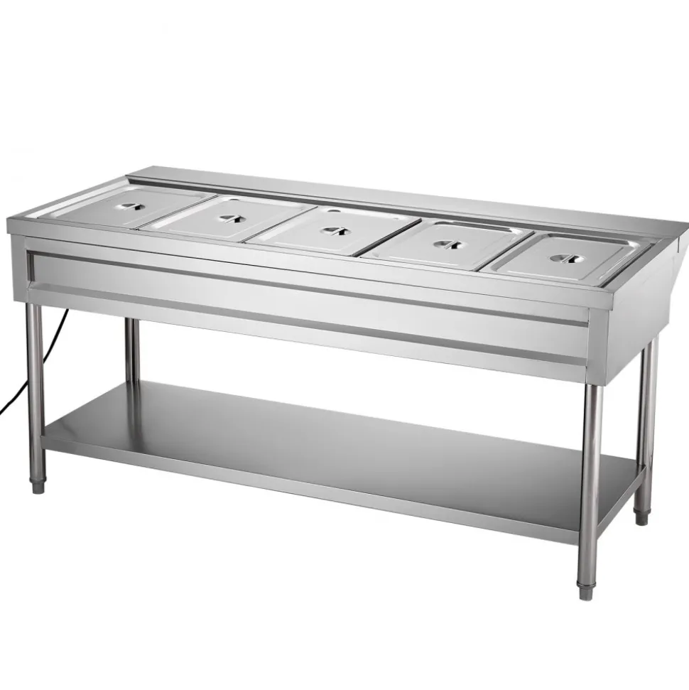 VEVOR 5-Pan Commercial Food Warmer, Electric Steam Table with Independent Temperature Control, 750W x 5 Stainless Steel Buffet Catering Food Warmer with Undershelf and Workspace, for Restaurant