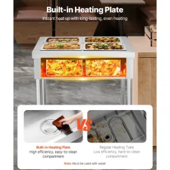VEVOR 4-Pan Commercial Food Warmer, 4 x 1/2 Pans Electric Steam Table, 1500W Professional Buffet Catering Food Warmer with Undershelf, Stainless Steel Server for Restaurant Party Hotel
