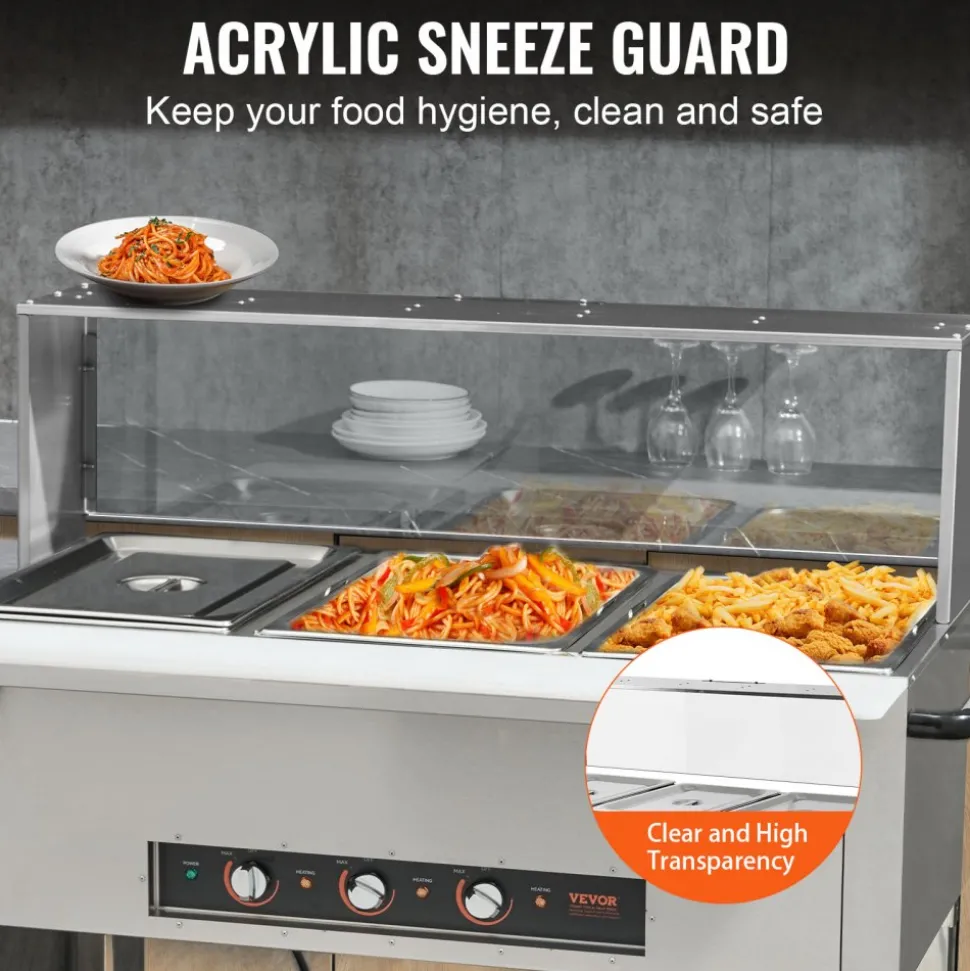 VEVOR 3-Pan Commercial Food Warmer, 3 x 20.6QT Electric Steam Table, 1500W Professional Buffet Catering Food Warmer with Acrylic Sneeze Guard, Food Grade Stainless Steel Server for Party Restaurant