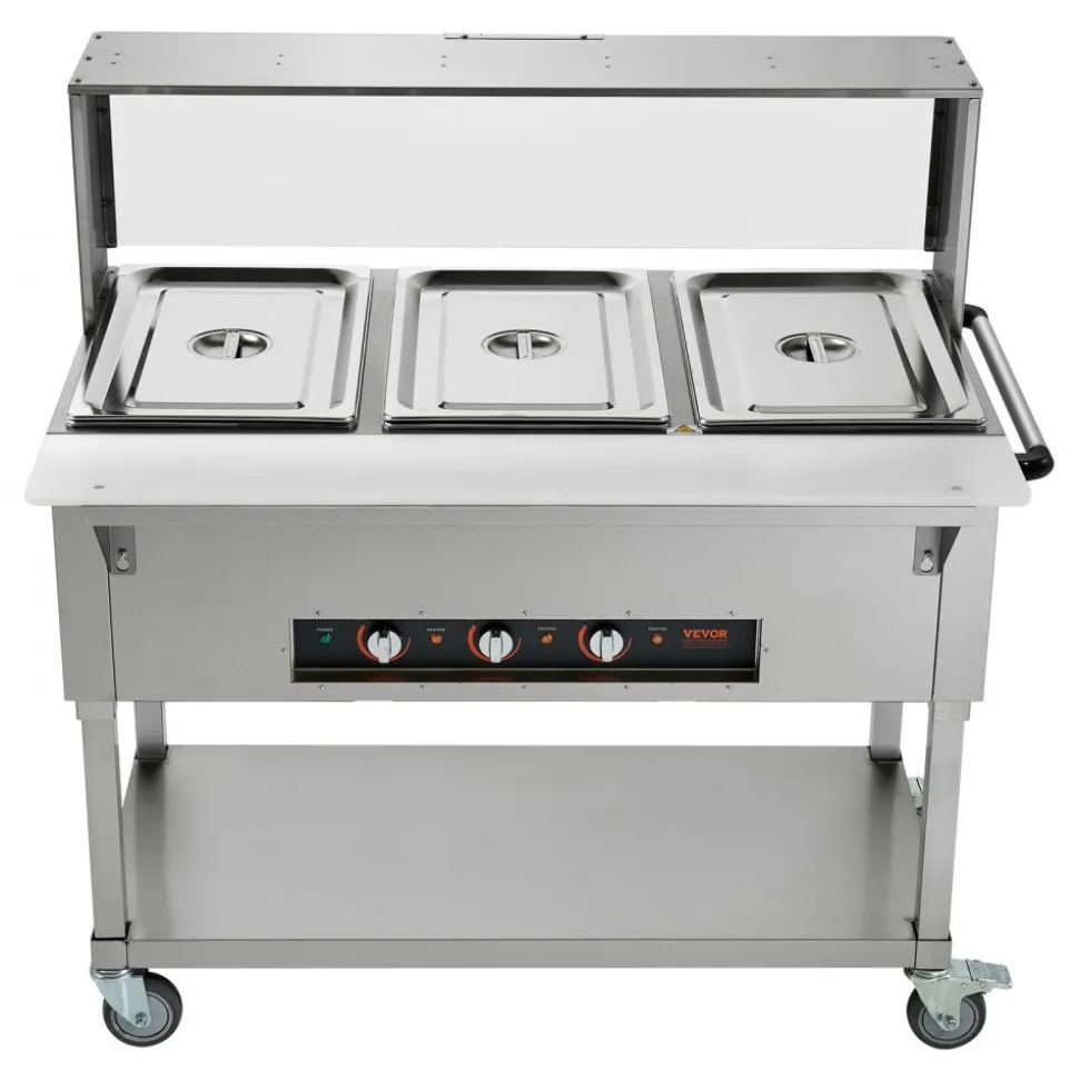 VEVOR 3-Pan Commercial Food Warmer, 3 x 20.6QT Electric Steam Table, 1500W Professional Buffet Catering Food Warmer with Acrylic Sneeze Guard, Food Grade Stainless Steel Server for Party Restaurant