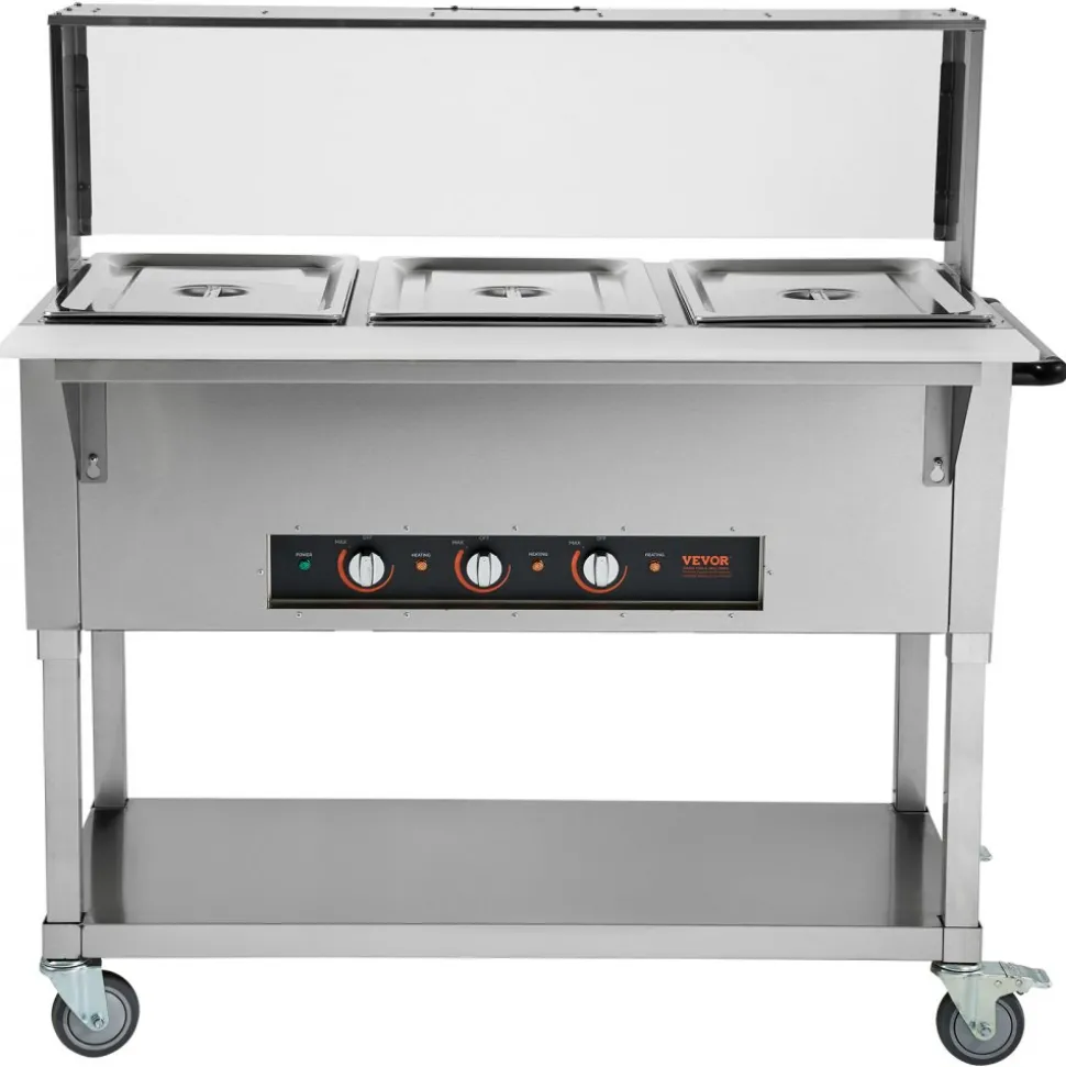 VEVOR 3-Pan Commercial Food Warmer, 3 x 20.6QT Electric Steam Table, 1500W Professional Buffet Catering Food Warmer with Acrylic Sneeze Guard, Food Grade Stainless Steel Server for Party Restaurant