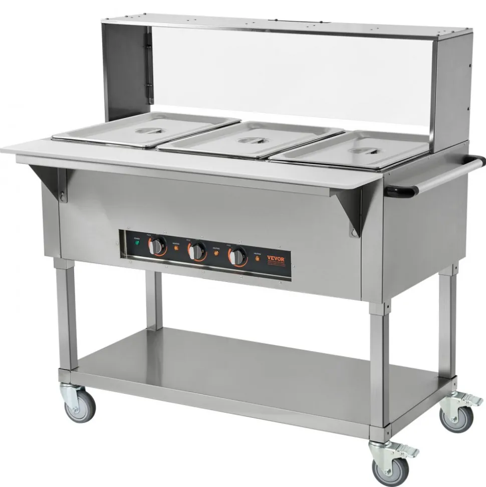 VEVOR 3-Pan Commercial Food Warmer, 3 x 20.6QT Electric Steam Table, 1500W Professional Buffet Catering Food Warmer with Acrylic Sneeze Guard, Food Grade Stainless Steel Server for Party Restaurant