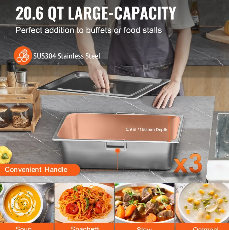VEVOR 3-Pan Commercial Food Warmer, 3 x 20.6QT Electric Steam Table, 1500W Professional Buffet Catering Food Warmer with Acrylic Sneeze Guard, Food Grade Stainless Steel Server for Party Restaurant