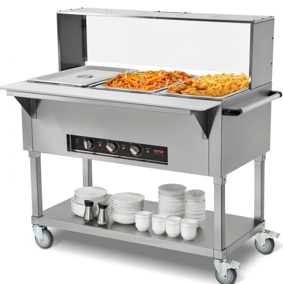 VEVOR 3-Pan Commercial Food Warmer, 3 x 20.6QT Electric Steam Table, 1500W Professional Buffet Catering Food Warmer with Acrylic Sneeze Guard, Food Grade Stainless Steel Server for Party Restaurant