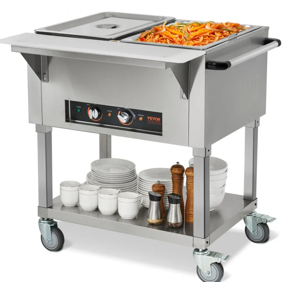 VEVOR 2-Pan Commercial Food Warmer, 2 x 20.6QT Electric Steam Table, 1000W Professional Buffet Catering Food Warmer with 4 Wheels (2 Lockable), Food Grade Stainless Steel Server for Party Restaurant