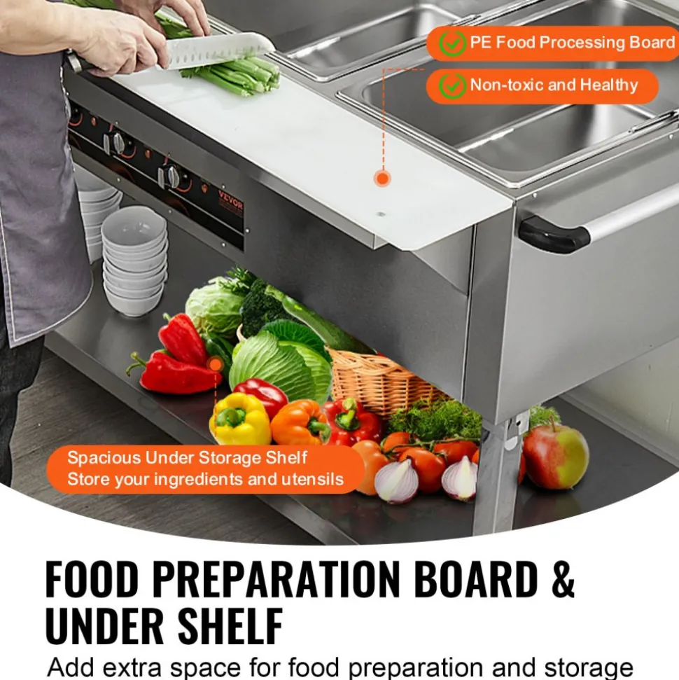 VEVOR 2-Pan Commercial Food Warmer, 2 x 20.6QT Electric Steam Table, 1000W Professional Buffet Catering Food Warmer with 4 Wheels (2 Lockable), Food Grade Stainless Steel Server for Party Restaurant
