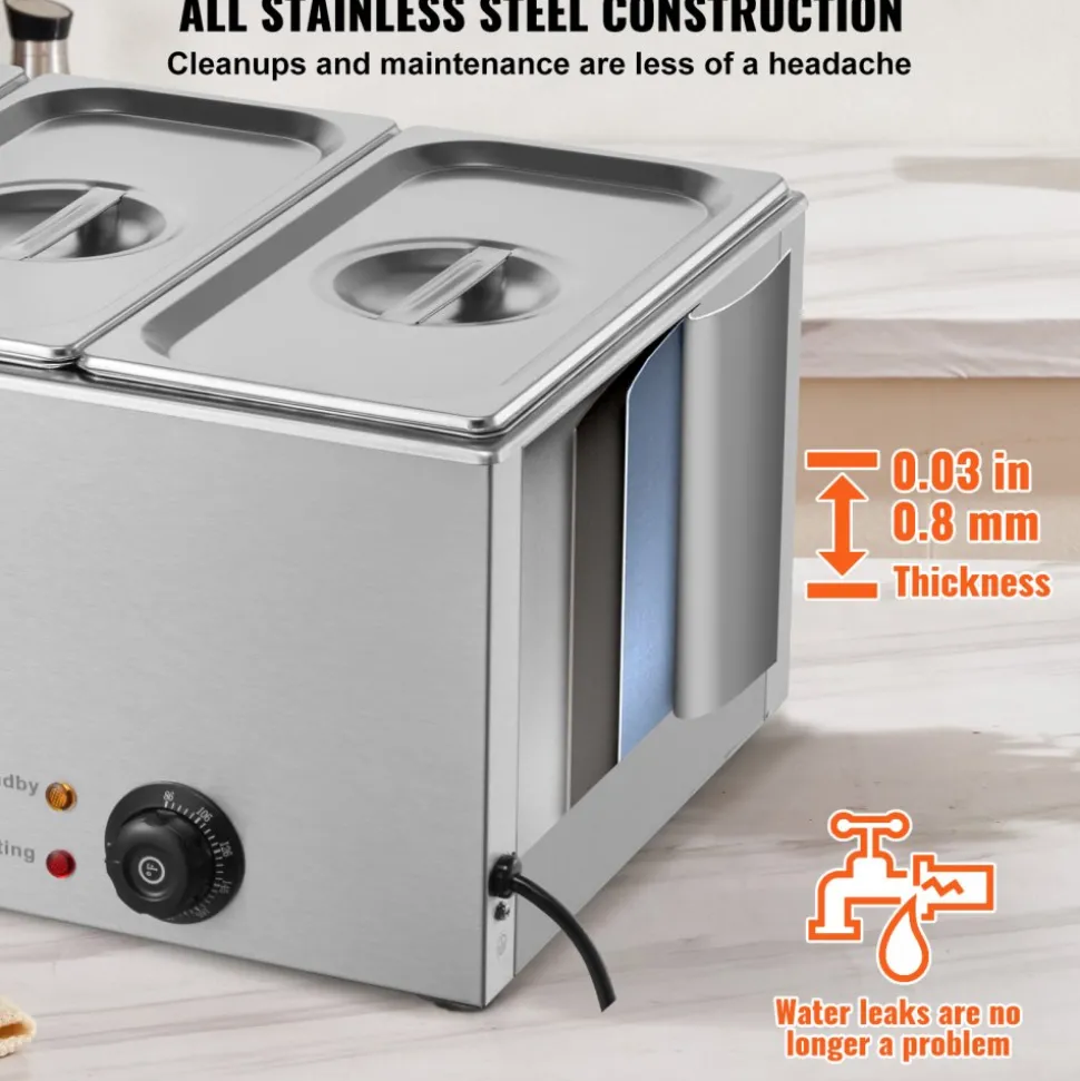 VEVOR 3-Pan Commercial Food Warmer, 17.4QT Electric Steam Table, 1200W Professional Countertop Stainless Steel Buffet Bain Marie with 86-185°F Temp Control for Catering and Restaurants, Silver