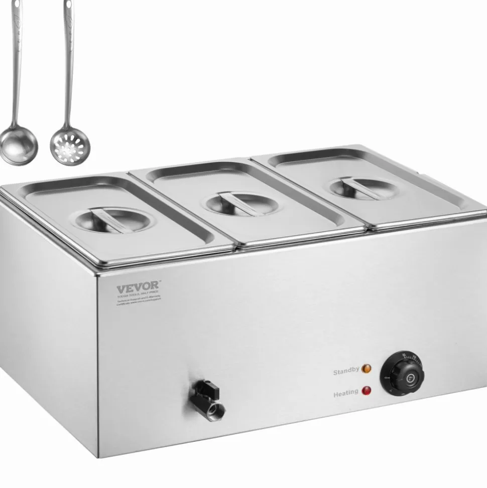 VEVOR 3-Pan Commercial Food Warmer, 17.4QT Electric Steam Table, 1200W Professional Countertop Stainless Steel Buffet Bain Marie with 86-185°F Temp Control for Catering and Restaurants, Silver