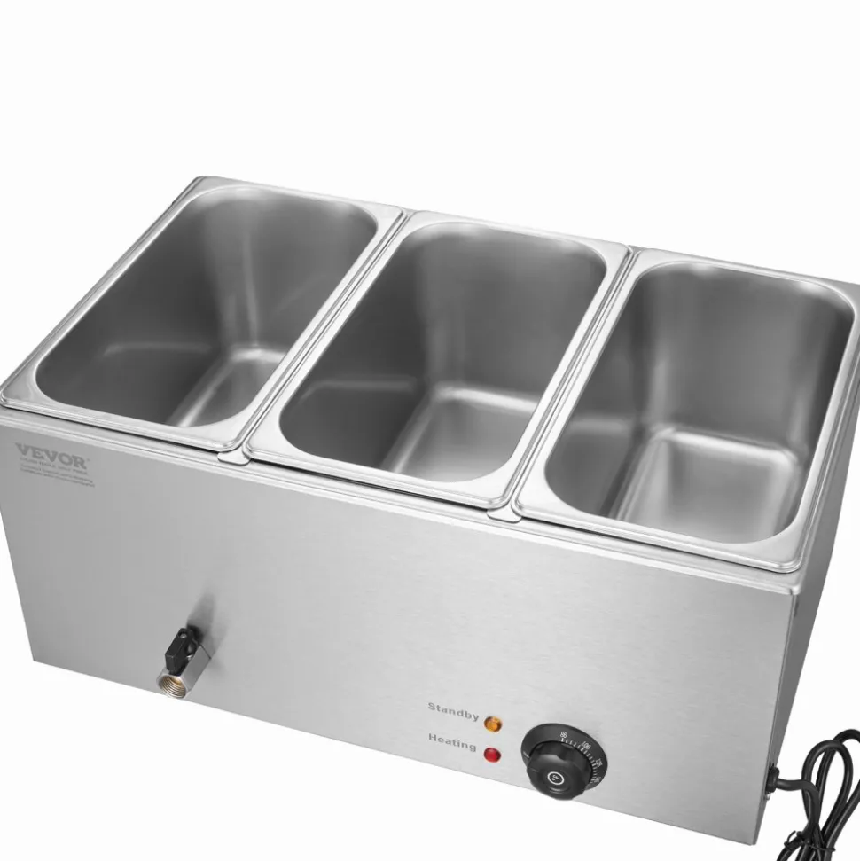 VEVOR 3-Pan Commercial Food Warmer, 17.4QT Electric Steam Table, 1200W Professional Countertop Stainless Steel Buffet Bain Marie with 86-185°F Temp Control for Catering and Restaurants, Silver