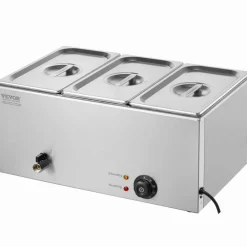 VEVOR 3-Pan Commercial Food Warmer, 17.4QT Electric Steam Table, 1200W Professional Countertop Stainless Steel Buffet Bain Marie with 86-185°F Temp Control for Catering and Restaurants, Silver