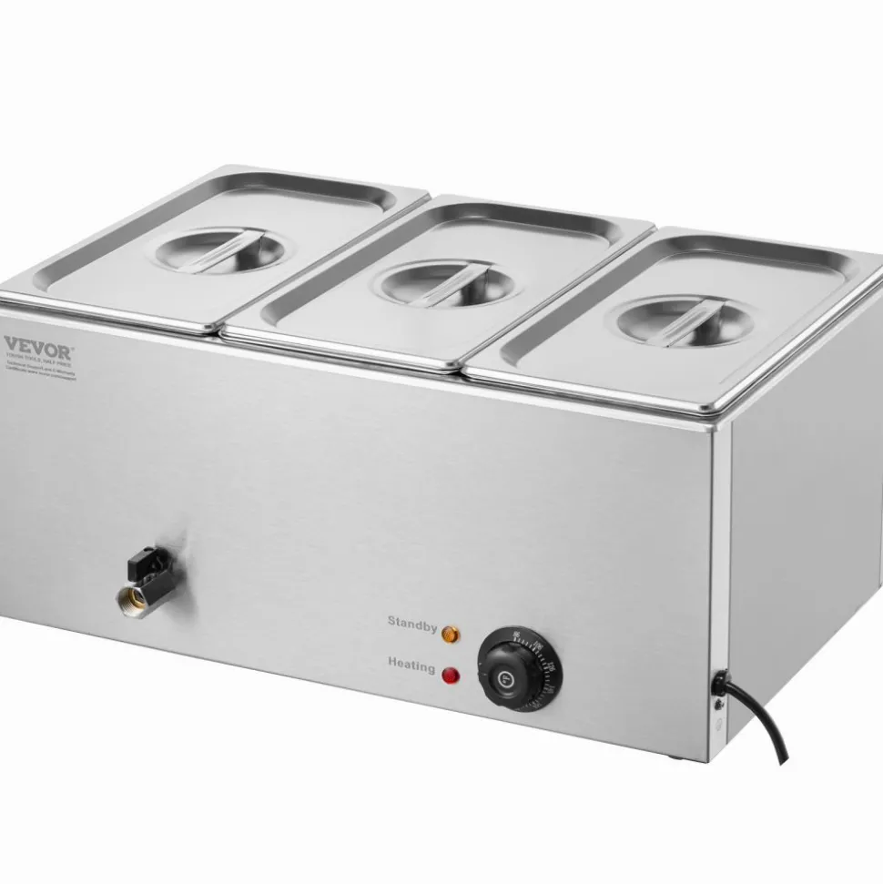 VEVOR 3-Pan Commercial Food Warmer, 17.4QT Electric Steam Table, 1200W Professional Countertop Stainless Steel Buffet Bain Marie with 86-185°F Temp Control for Catering and Restaurants, Silver