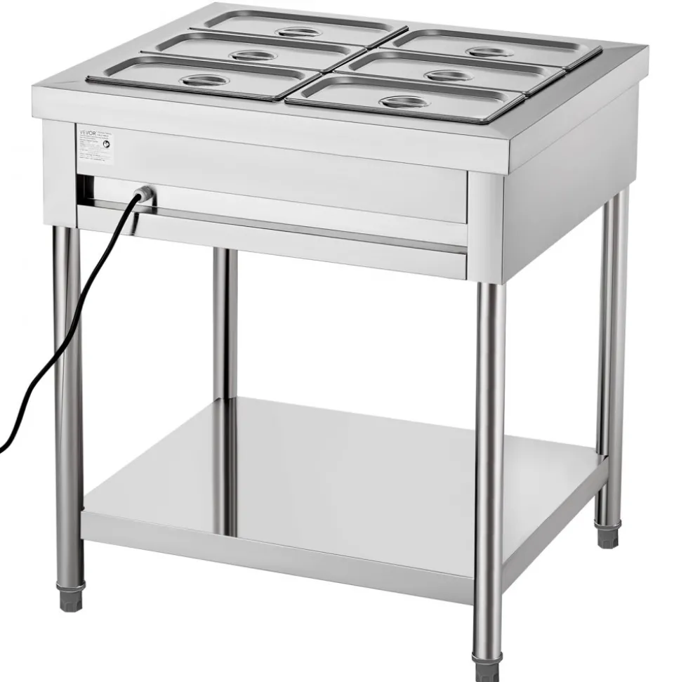 VEVOR 6-Pan Commercial Food Warmer, 6 x 1/3 Pans Electric Steam Table, 1500W Professional Buffet Catering Food Warmer with Undershelf, Stainless Steel Server for Restaurant Party Hotel