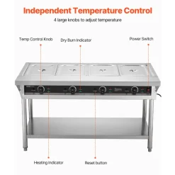 VEVOR 4-Pan Commercial Food Warmer, Electric Steam Table with Independent Temperature Control, 450W x 4 Stainless Steel Buffet Catering Food Warmer with Undershelf and Workspace, for Restaurant
