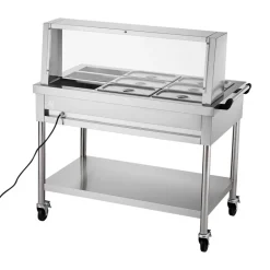 VEVOR 9-Pan Commercial Food Warmer, 9 x 1/3 Pans Electric Steam Table, 1500W Professional Buffet Catering Food Warmer with Shield Undershelf Wheels, Stainless Steel Server for Party Restaurant
