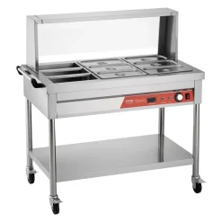 VEVOR 9-Pan Commercial Food Warmer, 9 x 1/3 Pans Electric Steam Table, 1500W Professional Buffet Catering Food Warmer with Shield Undershelf Wheels, Stainless Steel Server for Party Restaurant