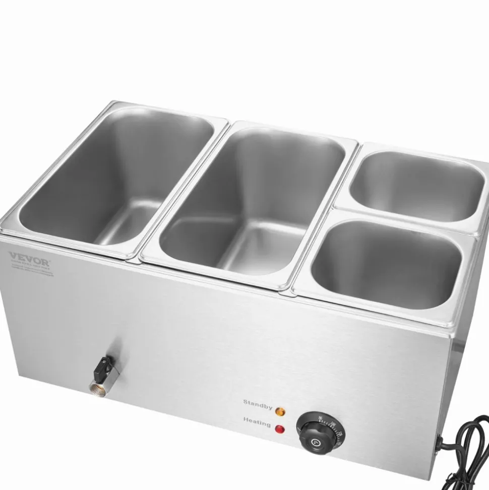 VEVOR 4-Pan Commercial Food Warmer, 16.4QT Electric Steam Table, 1200W Professional Countertop Stainless Steel Buffet Bain Marie with 86-185°F Temp Control for Catering and Restaurants, Silver