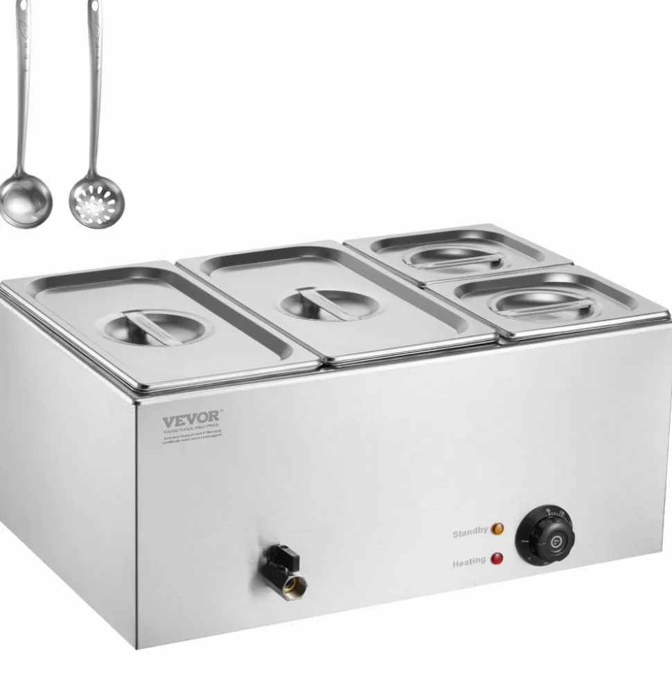 VEVOR 4-Pan Commercial Food Warmer, 16.4QT Electric Steam Table, 1200W Professional Countertop Stainless Steel Buffet Bain Marie with 86-185°F Temp Control for Catering and Restaurants, Silver