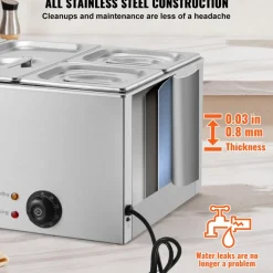 VEVOR 4-Pan Commercial Food Warmer, 16.4QT Electric Steam Table, 1200W Professional Countertop Stainless Steel Buffet Bain Marie with 86-185°F Temp Control for Catering and Restaurants, Silver