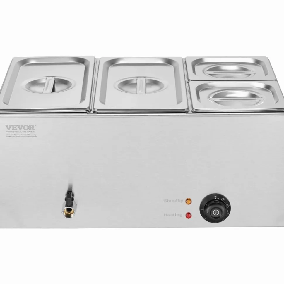 VEVOR 4-Pan Commercial Food Warmer, 16.4QT Electric Steam Table, 1200W Professional Countertop Stainless Steel Buffet Bain Marie with 86-185°F Temp Control for Catering and Restaurants, Silver