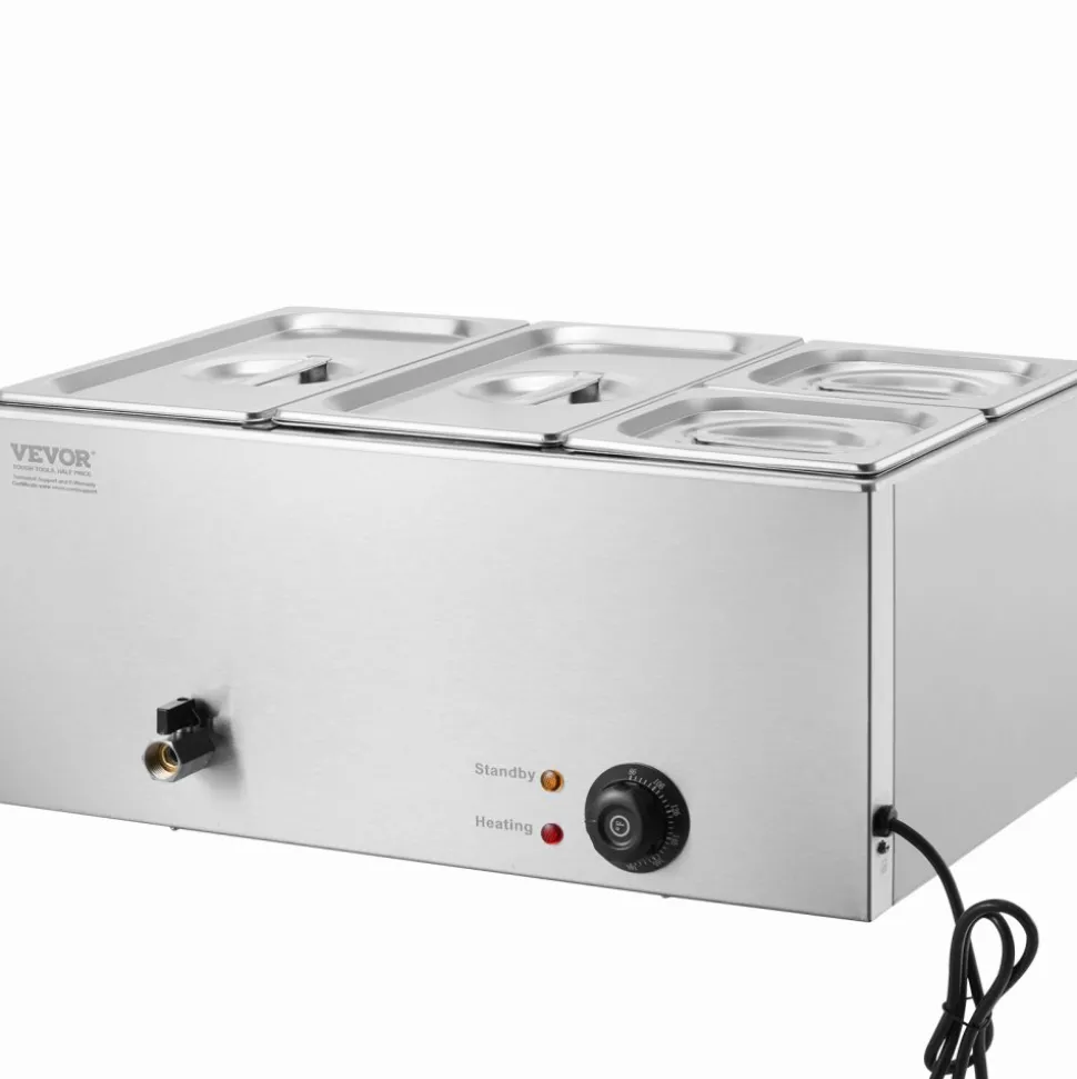 VEVOR 4-Pan Commercial Food Warmer, 16.4QT Electric Steam Table, 1200W Professional Countertop Stainless Steel Buffet Bain Marie with 86-185°F Temp Control for Catering and Restaurants, Silver
