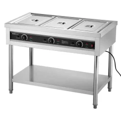 VEVOR 3-Pan Commercial Food Warmer, Electric Steam Table with Independent Temperature Control, 450W x 3 Stainless Steel Buffet Catering Food Warmer with Undershelf, for Restaurant Party