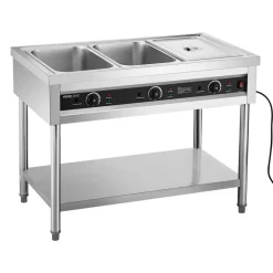 VEVOR 3-Pan Commercial Food Warmer, Electric Steam Table with Independent Temperature Control, 450W x 3 Stainless Steel Buffet Catering Food Warmer with Undershelf, for Restaurant Party