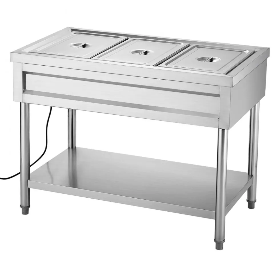 VEVOR 3-Pan Commercial Food Warmer, Electric Steam Table with Independent Temperature Control, 450W x 3 Stainless Steel Buffet Catering Food Warmer with Undershelf, for Restaurant Party