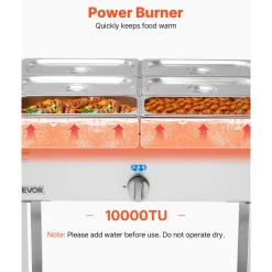 VEVOR 6-Pan Commercial Propane Steam Table, LP Gas Outdoor Soup Warmer with Drain Valve and 3