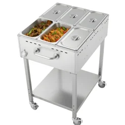 VEVOR 6-Pan Commercial Propane Steam Table, LP Gas Outdoor Soup Warmer with Drain Valve and 3