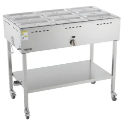 VEVOR 9-Pan Commercial Propane Steam Table, LP Gas Outdoor Soup Warmer with Drain Valve and 3