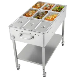 VEVOR 9-Pan Commercial Propane Steam Table, LP Gas Outdoor Soup Warmer with Drain Valve and 3