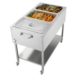 VEVOR 3-Pan Commercial Propane Steam Table, LP Gas Outdoor Soup Warmer with Drain Valve and 3" Wheels, Stainless Steel Propane Food Warmer with Independent Temp Control, for Restaurant Outdoor Camping