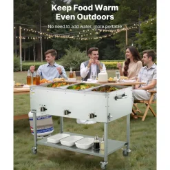 VEVOR 3-Pan Commercial Propane Steam Table, LP Gas Outdoor Soup Warmer with Drain Valve and 3