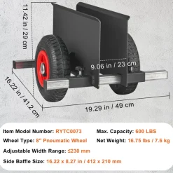 VEVOR Panel Dolly, 600LBS Capacity Slab Dolly, Heavy-duty Drywall Mover with 8