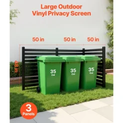 VEVOR 3 Panels Outdoor Privacy Screen, 50 x 48 in Air Conditioner Fence with 27.6 in Ground Stakes, Pool Equipment Enclosure, Vinyl Privacy Fence, Ideal for Trash Can and A/C Units, Black