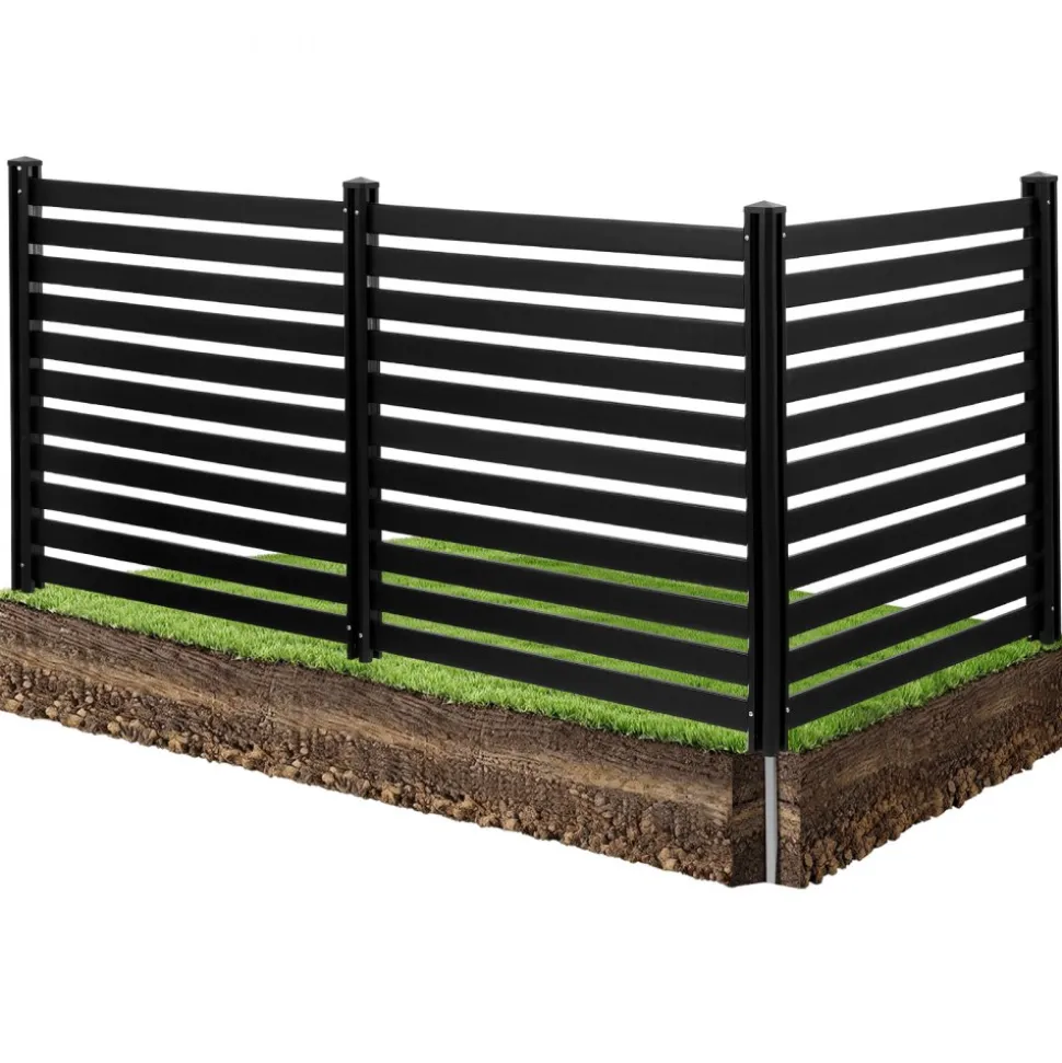 VEVOR 3 Panels Outdoor Privacy Screen, 50 x 48 in Air Conditioner Fence with 27.6 in Ground Stakes, Pool Equipment Enclosure, Vinyl Privacy Fence, Ideal for Trash Can and A/C Units, Black