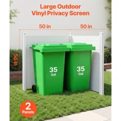 VEVOR 2 Panels Outdoor Privacy Screen, 50 x 50 in Air Conditioner Fence with 27.6 in Ground Stakes, Pool Equipment Enclosure, Horizontal Vinyl Privacy Fence, Ideal for Trash Can and A/C Units, White