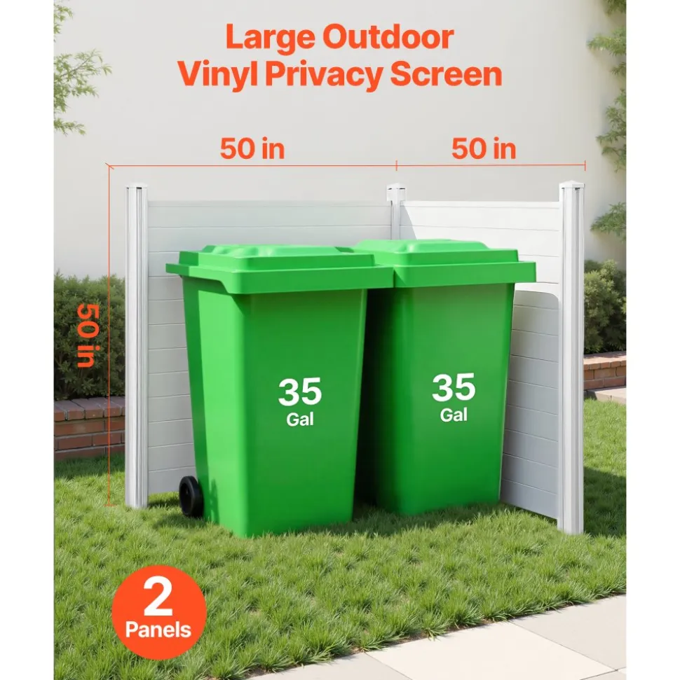 VEVOR 2 Panels Outdoor Privacy Screen, 50 x 50 in Air Conditioner Fence with 27.6 in Ground Stakes, Pool Equipment Enclosure, Horizontal Vinyl Privacy Fence, Ideal for Trash Can and A/C Units, White