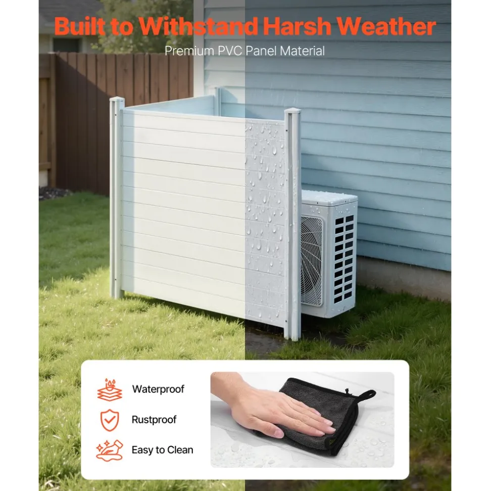 VEVOR 2 Panels Outdoor Privacy Screen, 50 x 50 in Air Conditioner Fence with 27.6 in Ground Stakes, Pool Equipment Enclosure, Horizontal Vinyl Privacy Fence, Ideal for Trash Can and A/C Units, White