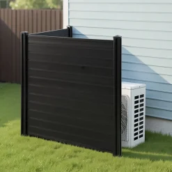 VEVOR 2 Panels Outdoor Privacy Screen, 48 x 48 in Air Conditioner Fence with 27.6 in Ground Stakes, Pool Equipment Enclosure, Horizontal Vinyl Privacy Fence, Ideal for Trash Can and A/C Units, Black