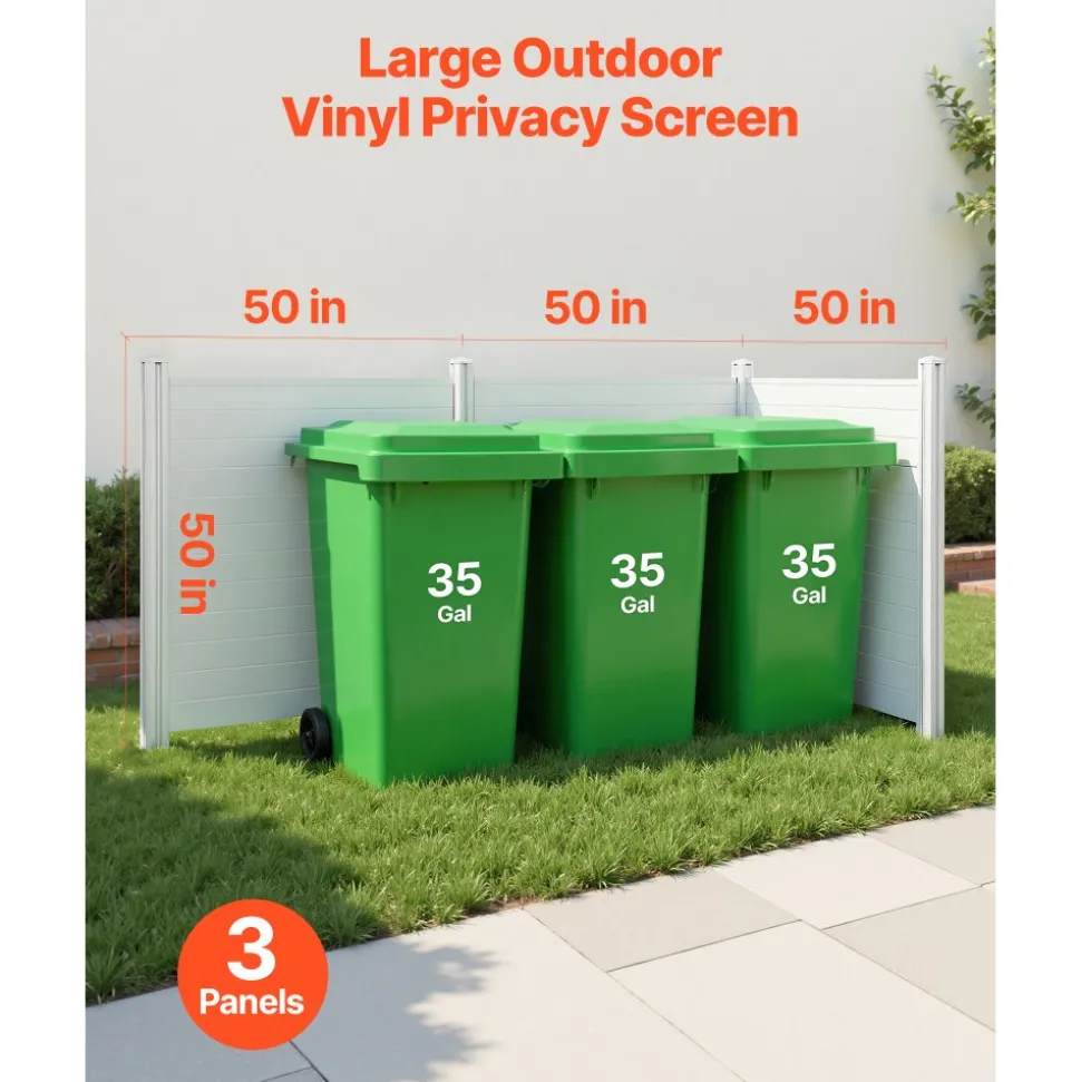 VEVOR 2 Panels Outdoor Privacy Screen, 48 x 48 in Air Conditioner Fence with 19.7 in Ground Stakes, Pool Equipment Enclosure, Louvered Vinyl Privacy Fence, Ideal for Trash Can and A/C Units, White