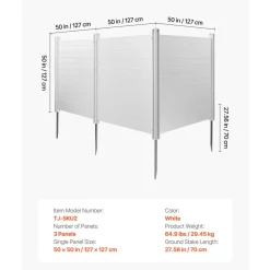 VEVOR 2 Panels Outdoor Privacy Screen, 48 x 48 in Air Conditioner Fence with 19.7 in Ground Stakes, Pool Equipment Enclosure, Louvered Vinyl Privacy Fence, Ideal for Trash Can and A/C Units, White