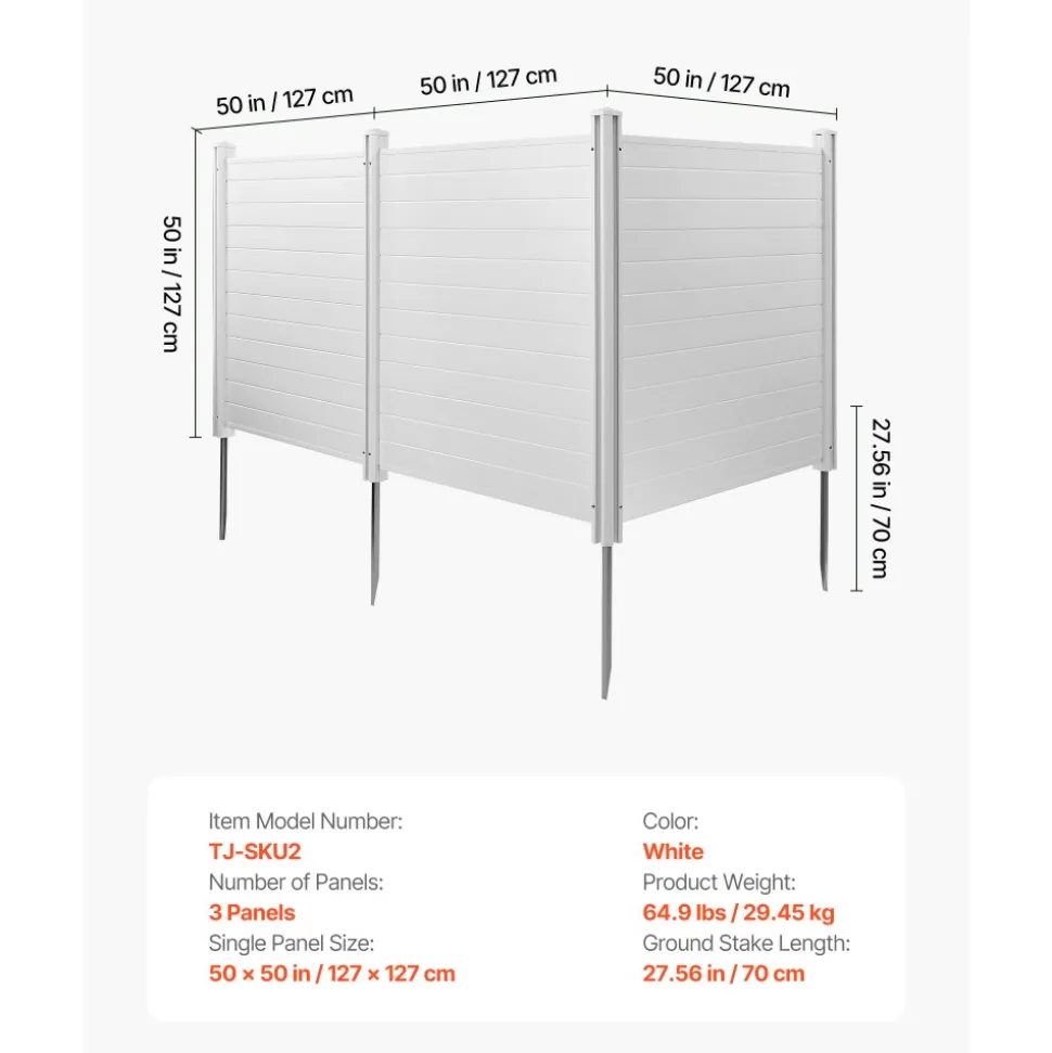 VEVOR 2 Panels Outdoor Privacy Screen, 48 x 48 in Air Conditioner Fence with 19.7 in Ground Stakes, Pool Equipment Enclosure, Louvered Vinyl Privacy Fence, Ideal for Trash Can and A/C Units, White