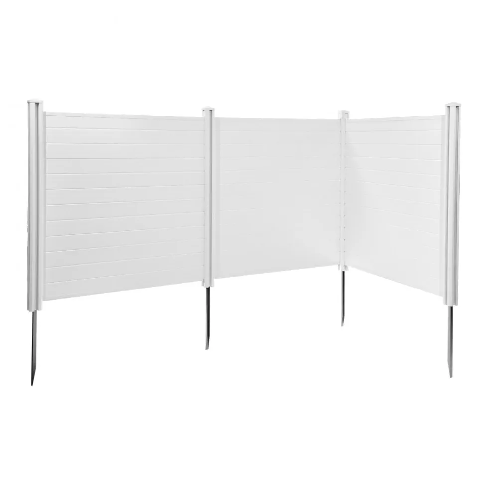 VEVOR 2 Panels Outdoor Privacy Screen, 48 x 48 in Air Conditioner Fence with 19.7 in Ground Stakes, Pool Equipment Enclosure, Louvered Vinyl Privacy Fence, Ideal for Trash Can and A/C Units, White