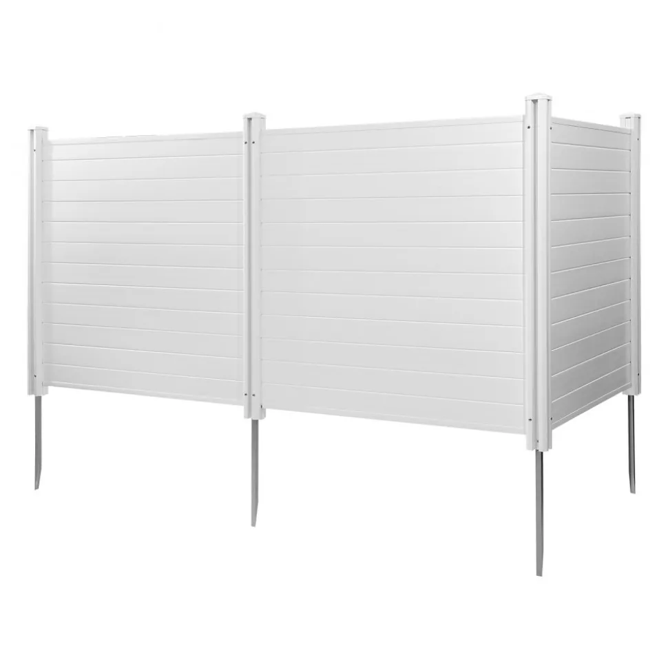 VEVOR 2 Panels Outdoor Privacy Screen, 48 x 48 in Air Conditioner Fence with 19.7 in Ground Stakes, Pool Equipment Enclosure, Louvered Vinyl Privacy Fence, Ideal for Trash Can and A/C Units, White