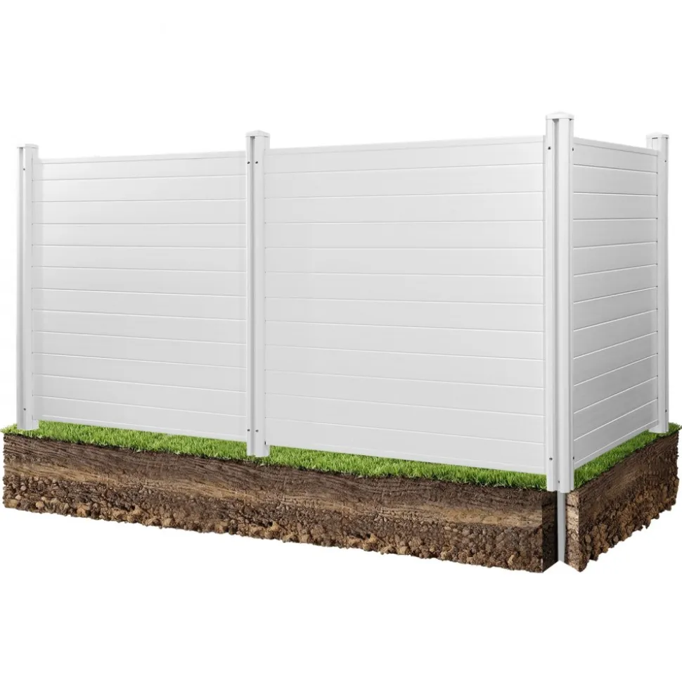 VEVOR 2 Panels Outdoor Privacy Screen, 48 x 48 in Air Conditioner Fence with 19.7 in Ground Stakes, Pool Equipment Enclosure, Louvered Vinyl Privacy Fence, Ideal for Trash Can and A/C Units, White