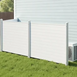 VEVOR 2 Panels Outdoor Privacy Screen, 48 x 48 in Air Conditioner Fence with 19.7 in Ground Stakes, Pool Equipment Enclosure, Louvered Vinyl Privacy Fence, Ideal for Trash Can and A/C Units, White