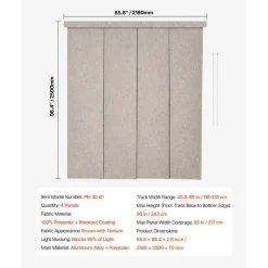 VEVOR Panel Track Blinds, Extendable Track from 45.8 in to 86 in W, Trimmable Panel Curtains Up to 96 in H, Vertical Blackout Panel Blinds for Sliding Doors, Patio Doors, Room Divider, Windows, Brown